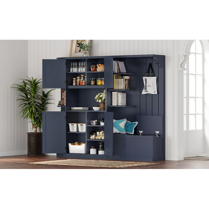 Armoire de vestibule multifonctionnelle gauche-droite (peut être utilisée séparément) avec rangement et 4 crochets, armoire de rangement / arbre d'entrée 2 en 1 pour le salon, la cuisine et le couloir