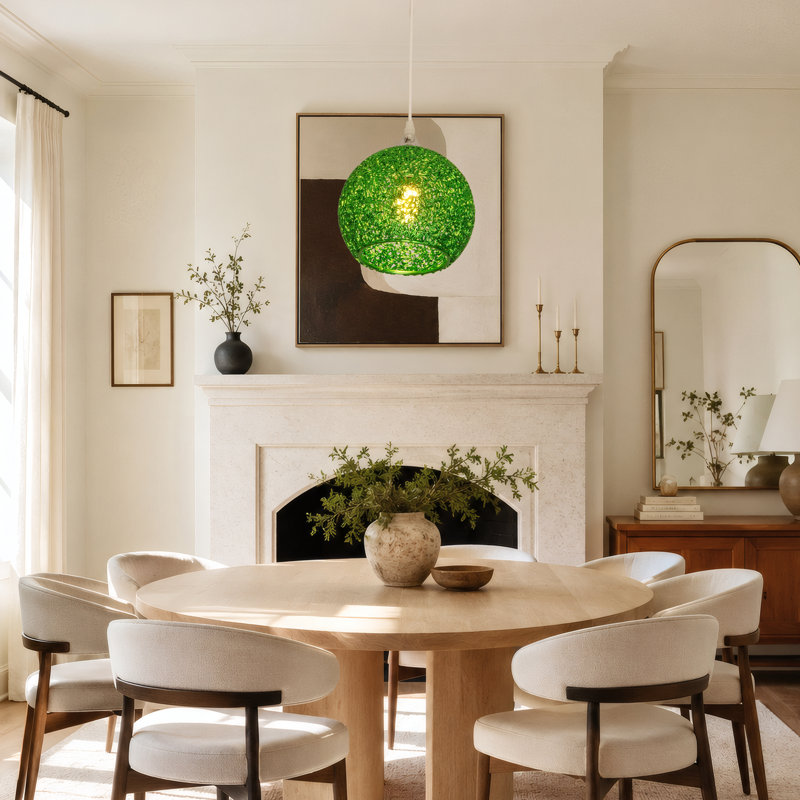 Luminaire suspendu en forme de globe en fil d'aluminium à tête simple pour îlot de cuisine avec ampoule, Green