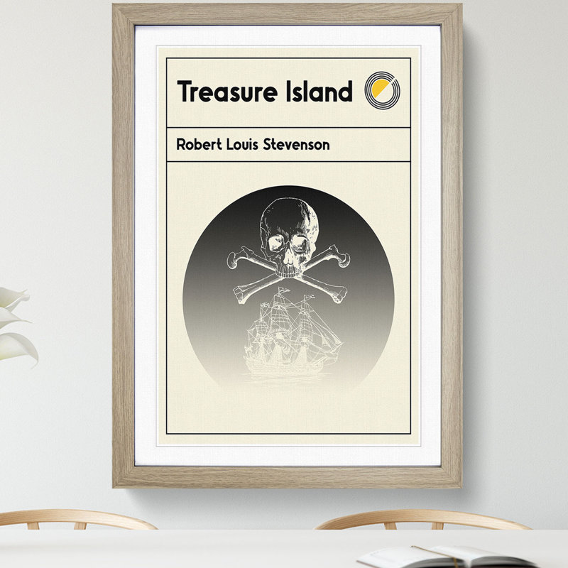 Book Cover Treasure Island Robert Louis Stevenson - Picture Frame Graphic Art, 36cm H x 27cm W x 2cm D, Oak