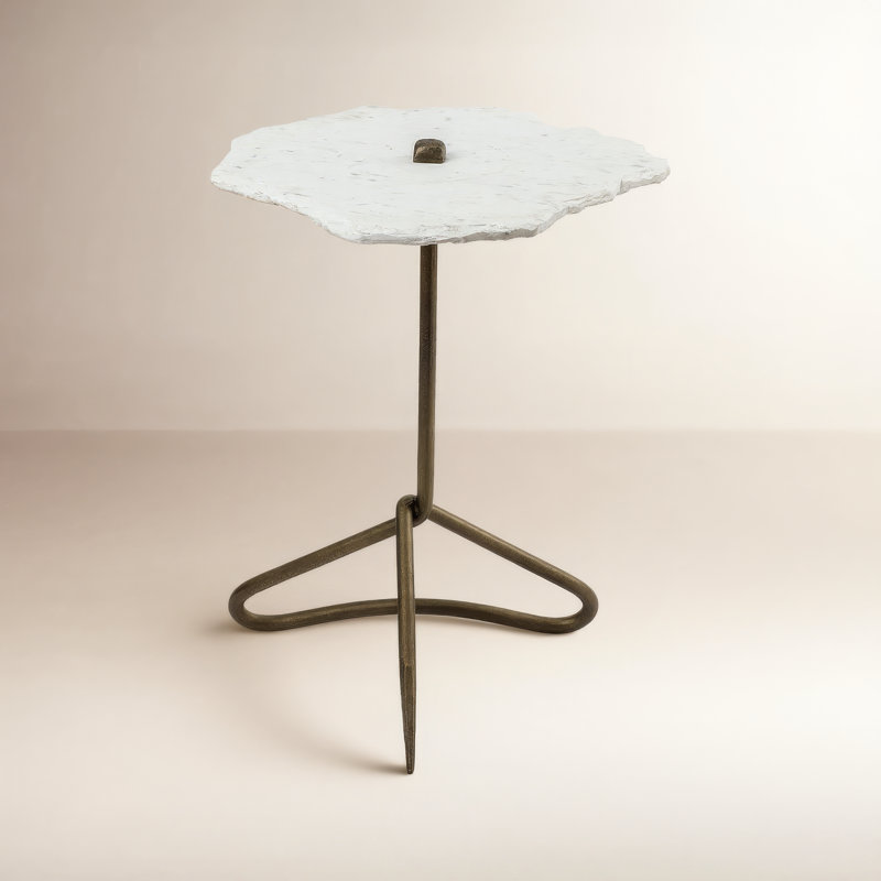 Goncalvo 23'' H Free-Form Marble Top End Table with Iron Base, White/Gold