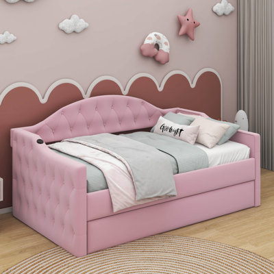 Twin Tufted Velvet Upholstered Daybed With Trundle