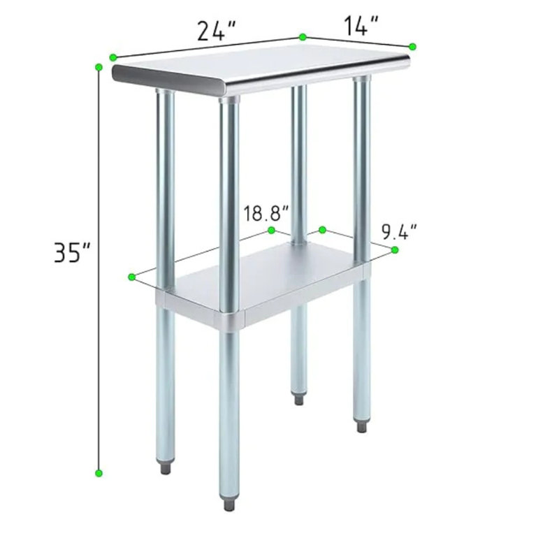 Express KitchQuip 24"W x 14"D Stainless Steel Prep & Work Table, 36" H x 24" W x 14" D