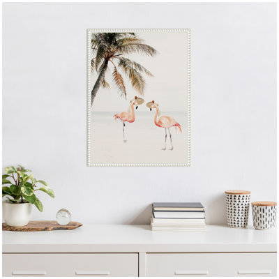 Flamingos on Vacation by July Art Prints Framed Canvas Wall Art Print