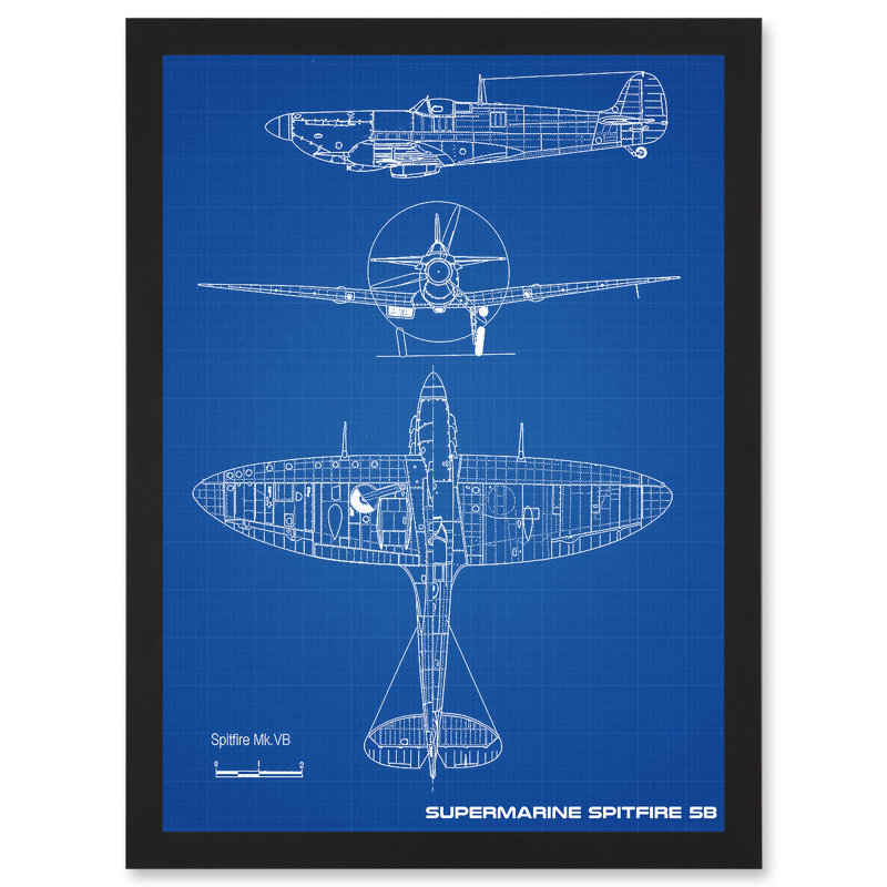 Supermarine Spitfire 5B Fighter Plane Blueprint Plan - Single Picture Frame Print