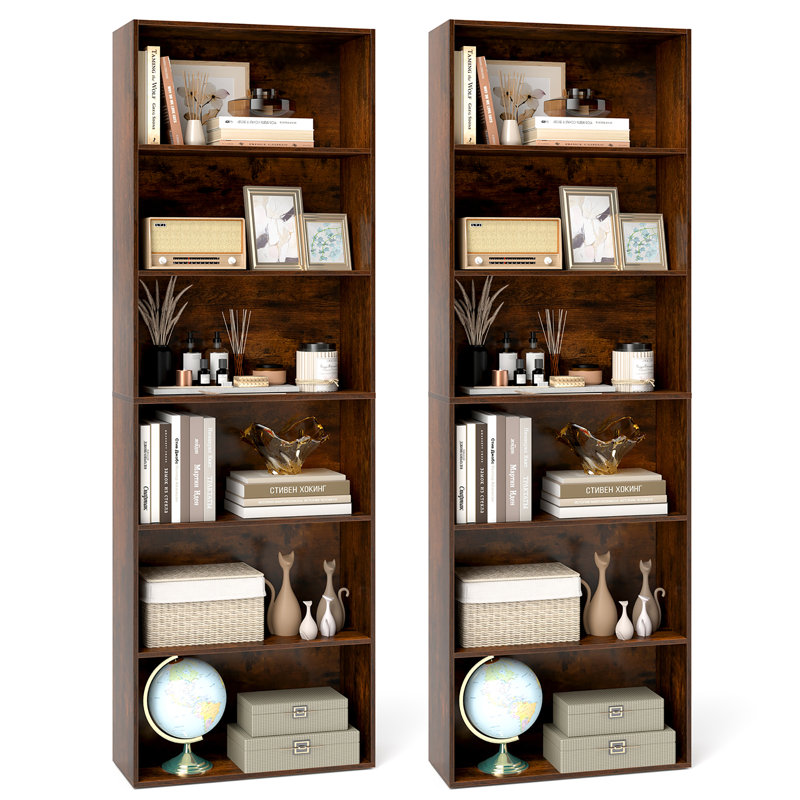 2 pièces 70 po avec bibliothèque à 6 niveaux avec 6 tablettes ouvertes, Brun