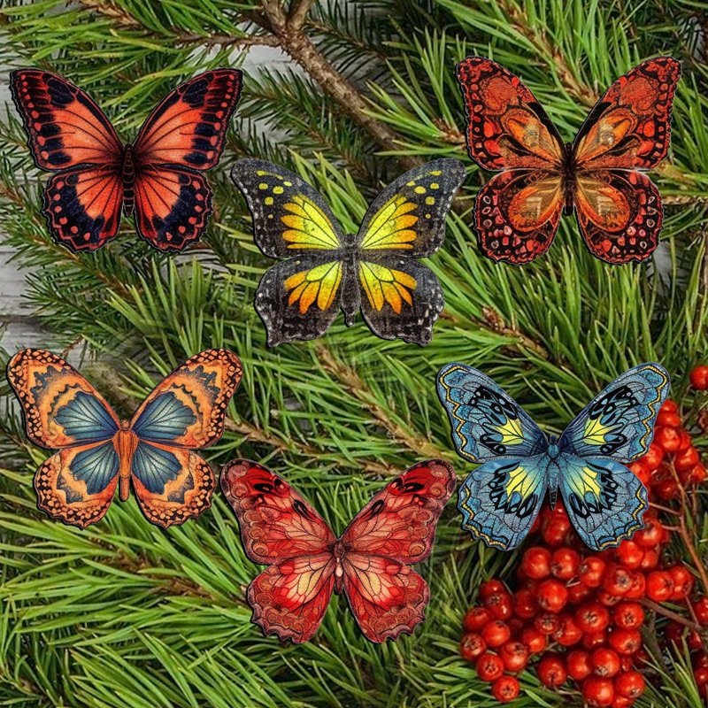Ensemble de 6 ornements décoratifs à pince en bois Summer Butterfly par G. Debrekht