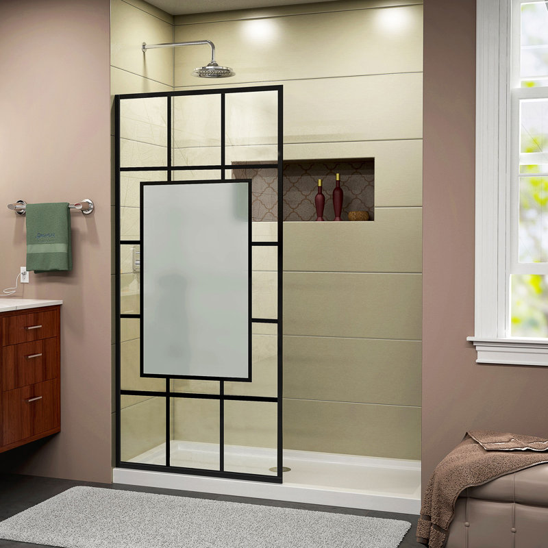 French Linea 34"W x 72"H Screen Frameless Fixed Glass Panel