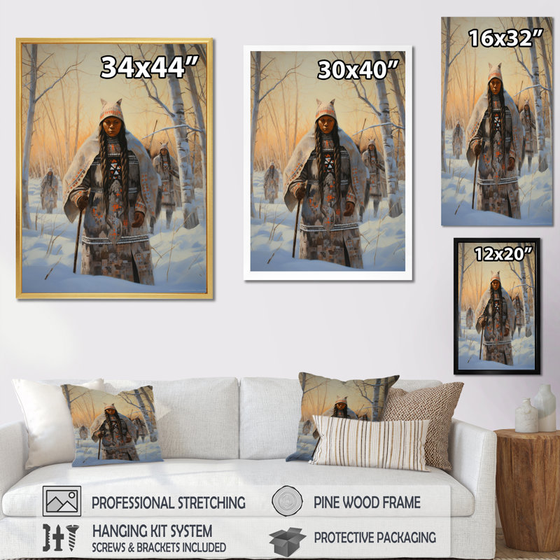Native Winter Traditional Warrior I sur impression sur toile, H 40 po x l 30 po x P 1,5 po, Cadre doré simple