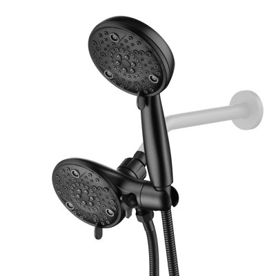 Pomme de douche double combinée avec douchette S4367k-mb - 8 modes de jet réglables, finition noir mat, système de bras de douche avec tuyau en plastique facile à nettoyer et sans enchevêtrement