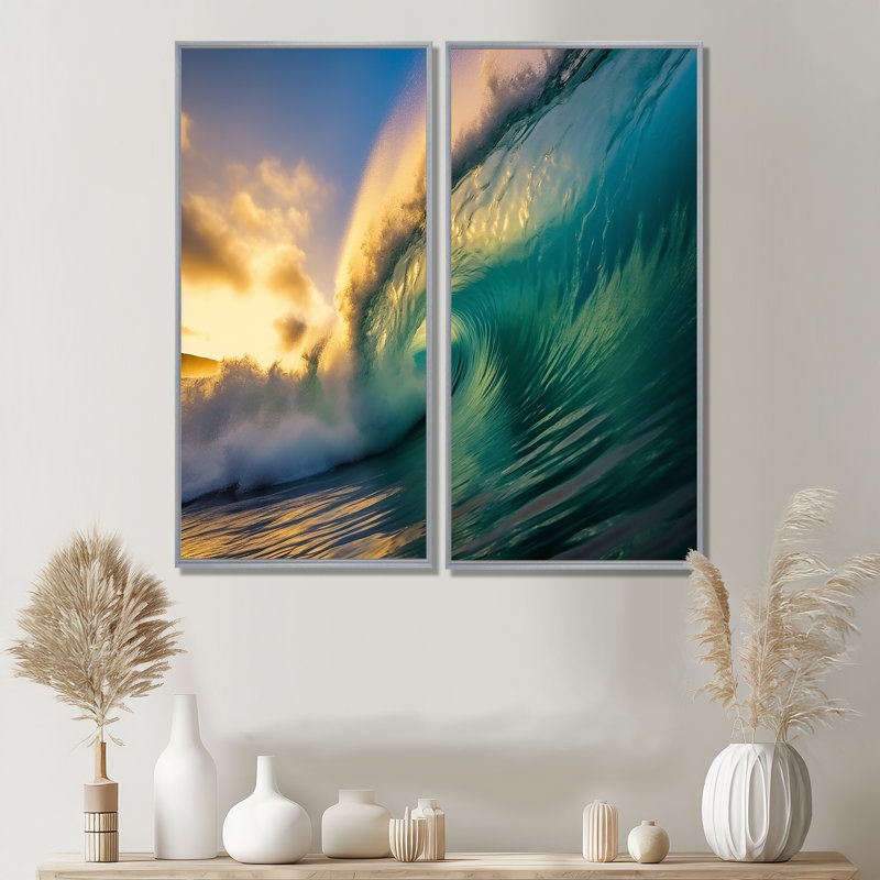 Hawaiian Waves Surf Dream II - Paysages Hawaii, art mural 2 panneaux, 40" H x 40" W, Impression encadrée flottante, Silver