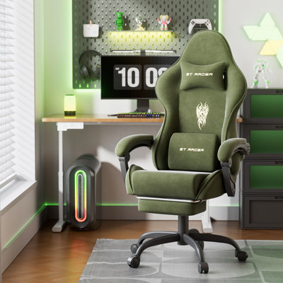 Gaming Chair with Footrest Back Ergonomic Gamer Chair with Headrest and Massage Lumbar Cushion Racing Reclining Video by Inbox Zero