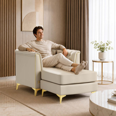 Canapé Chesterfield modulaire léger de luxe avec capitonnage à boutons et accents métalliques