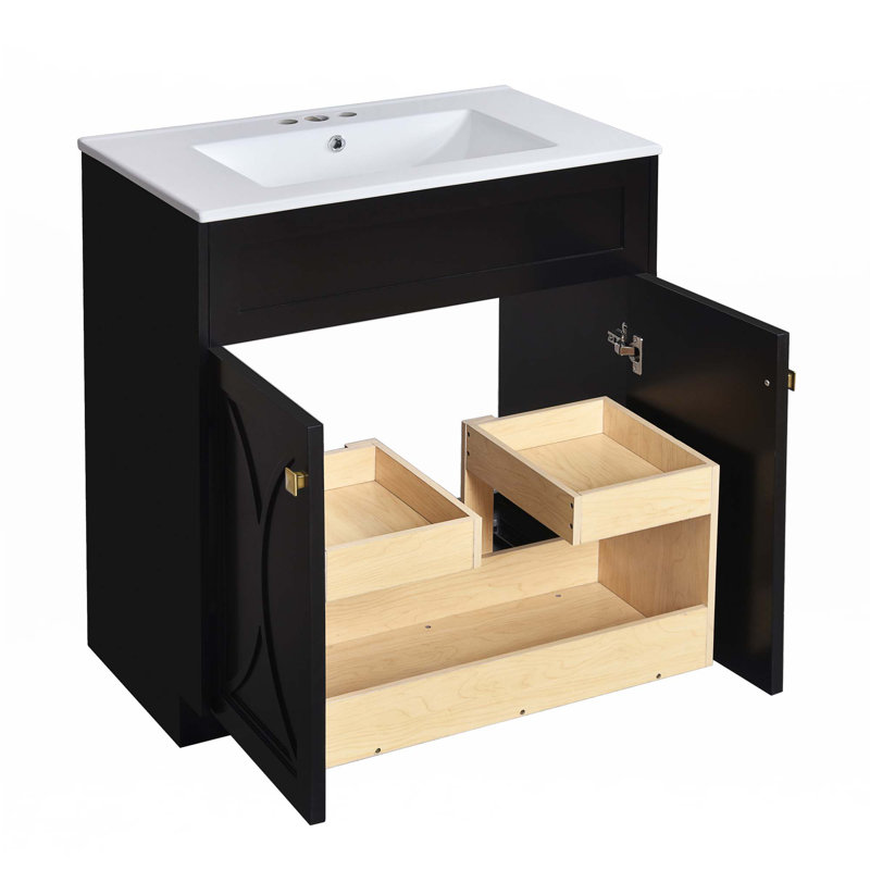 Meuble-lavabo 30 po avec lavabo en céramique, Noir, noir, noir, noir