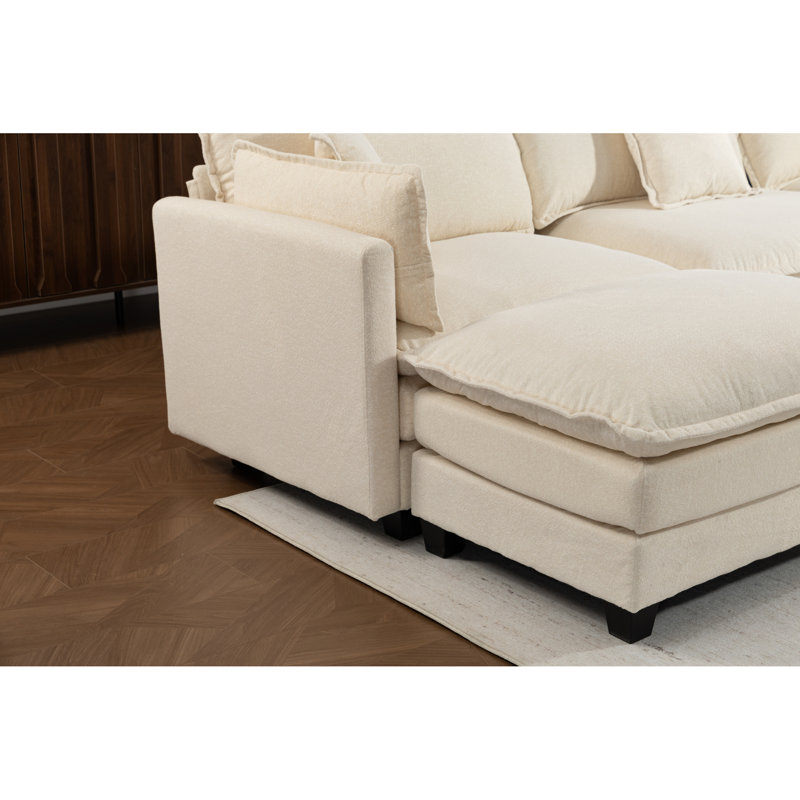 Canapé modulaire moderne, revêtement en chenille, design spacieux pour le salon