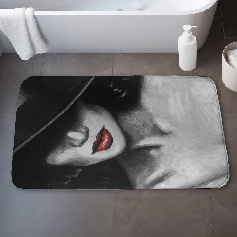 Mysterious red lips lady Bath Mat with Non-Slip Backing - Quick Dry Memory Foam Bathroom Rug - Absorbent - Modern Plush Spa-Style - Machine Washable