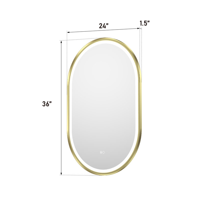 ZC-Mirror  36" H Wall Mounted Bathroom Framed LED Mirror With Memory Function, 36" x 24", Brushed Gold