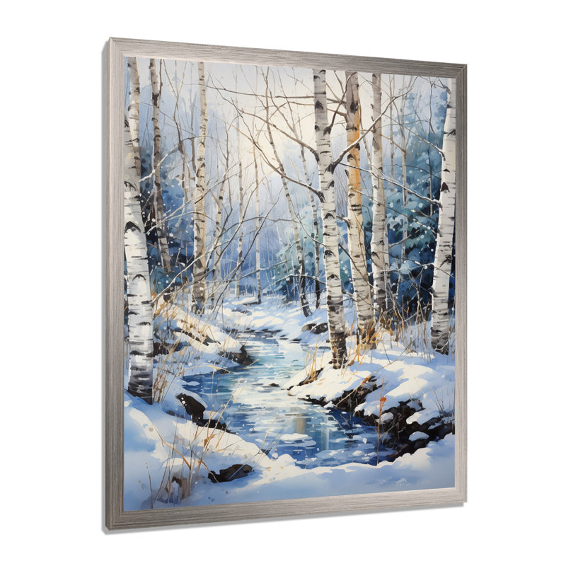 Vonny Birch Woods Winter Moonrise I - Tree Birch, art mural, H 32 po x l 24 po x P 1 po, Cadre simple argenté