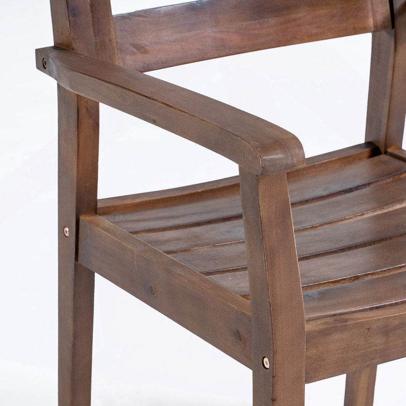 Ensemble de 2 chaises de salle à manger, fauteuil de patio en bois d'acacia, pour cour, bord de piscine, jardin, brun foncé