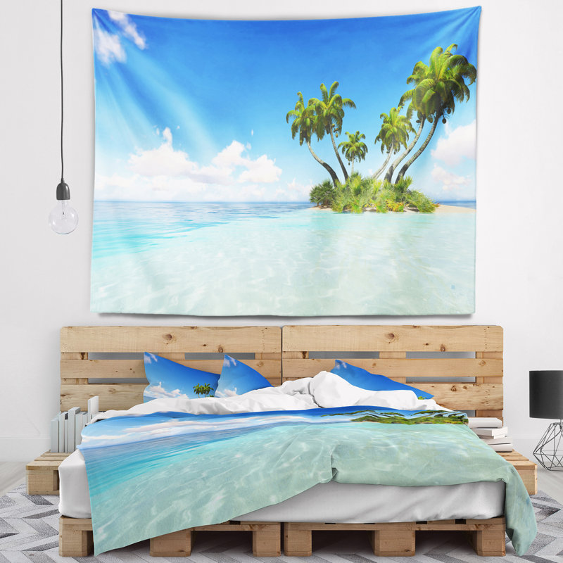 Tapisserie bleu ciel seascape corails island, H 32 po x l 39 po