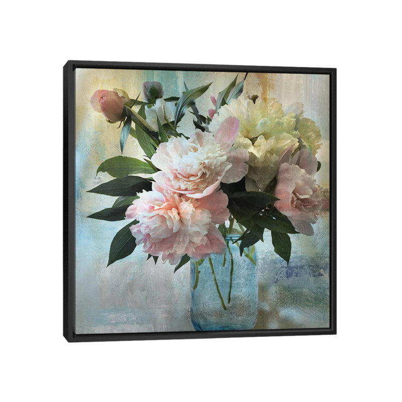 Peony Bouquet II by Nan - Painting, No Matte, 37" H x 37" W x 1.5" D, Black Frame