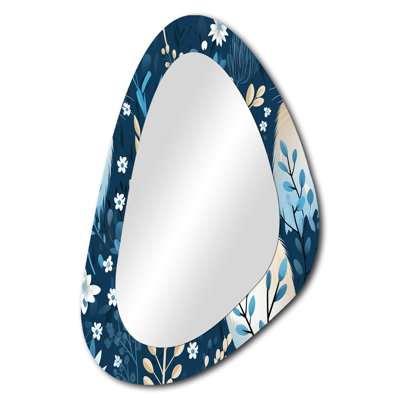 Blue Cat Animal Prints For Nursery Room - Animal Print Unique Shape Large Mirror, Casual Asymmetrical Decorative Wall Mirror, Printed Metal Art