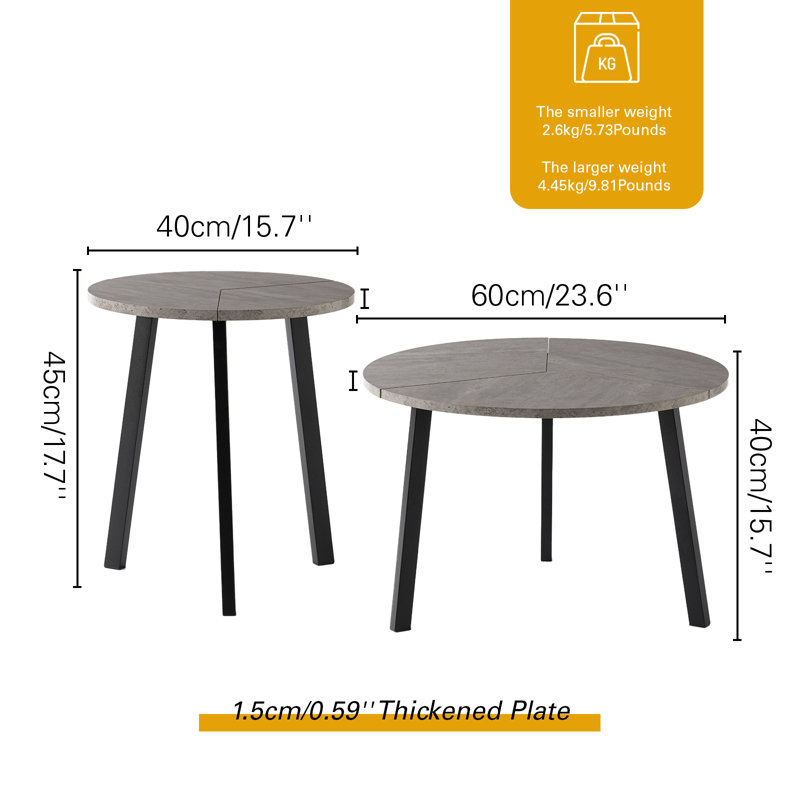 Table basse gigogne, Bois gris, Noir
