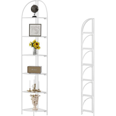 Metal Corner Plant Stand With White Frame And Transparent Shelves