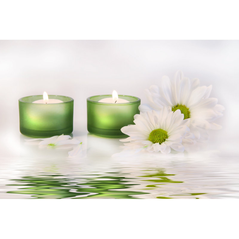 Green Candles And Daisies by Sandralise - Wrapped Canvas Print, 61cm H x 91cm W