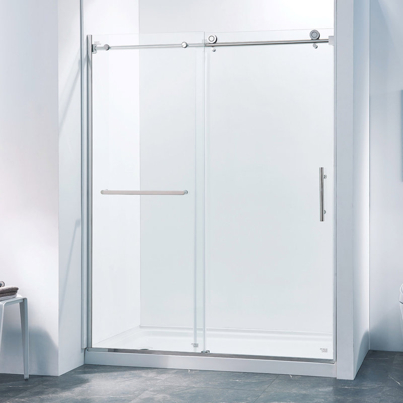 Porte de douche coulissante simple demi-cadre l 56 à 60 po x H 75 po, acier inoxydable 304 en chrome, verre trempé clair de 5/16 po (8 mm) de style GSCC