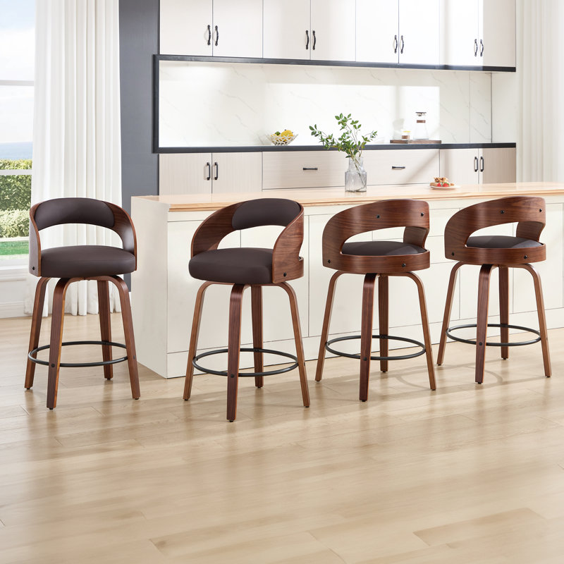 Tabouret de comptoir pivotant confortable avec pieds en bois massif durable, Brun, 4