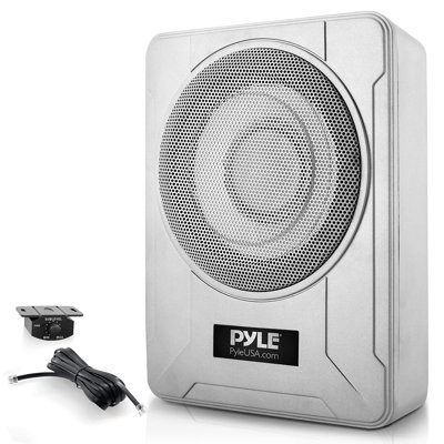 Pyle 8-Inch Low-Profile Amplified Subwoofer System - 600 Watt Compact Enclosed Active Marine Underseat Car Subwoofer With Built In Amp, Powered Car Subwoofer W/Low & High Level Inputs PLMRSBA8,Silver