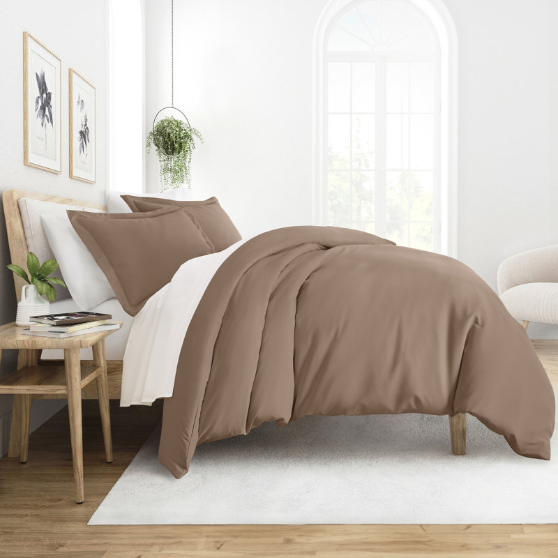 Ensemble de housse de couette brossé deux fois et ultradoux, Taupe, Housse de couette simple / simple TG et 1 taie dé