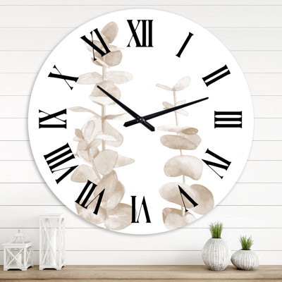 Beige Eucalyptus Branches On White - Traditional wall clock