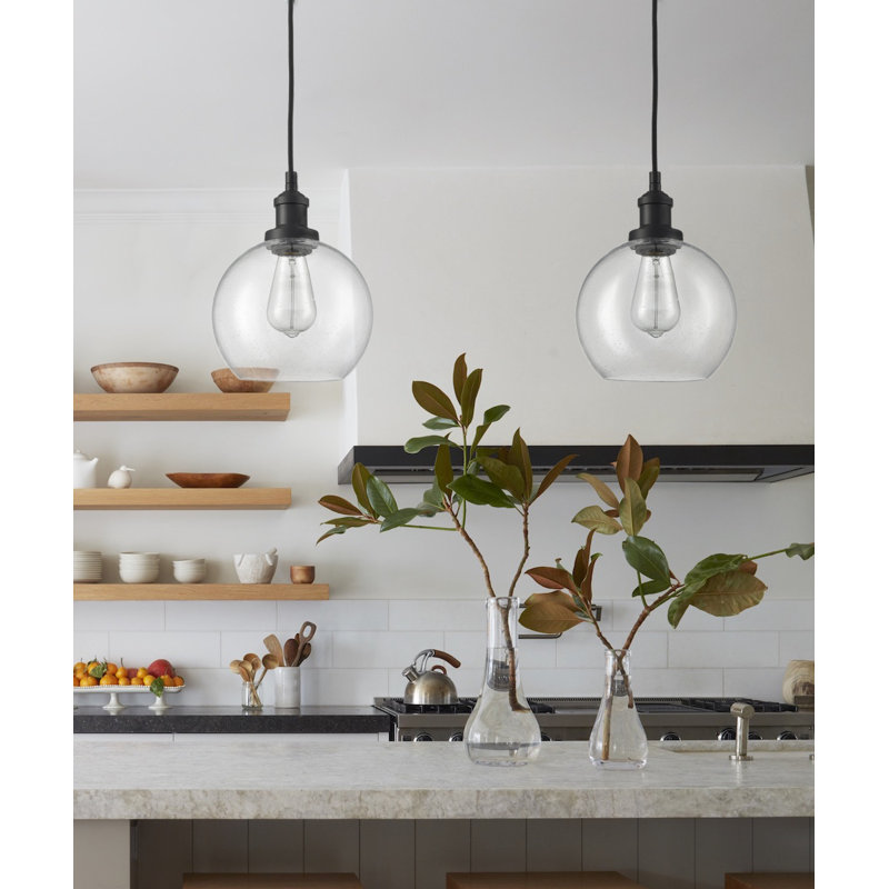 Luminaire suspendu avec abat-jour en verre sphérique, Noir