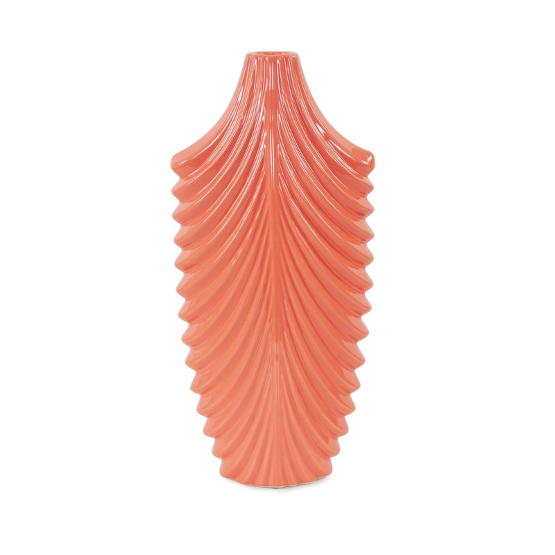 Niclas Hand Finished Glossy Coral Textured Ceramic Vase, 15" H x 7" W x 3.5" D