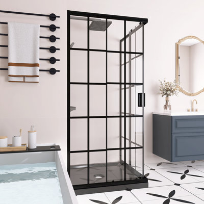 Cabine de douche carrée à cadre 36 x P 36 po x l 72 po avec verre trempé à lignes françaises 1/5 po