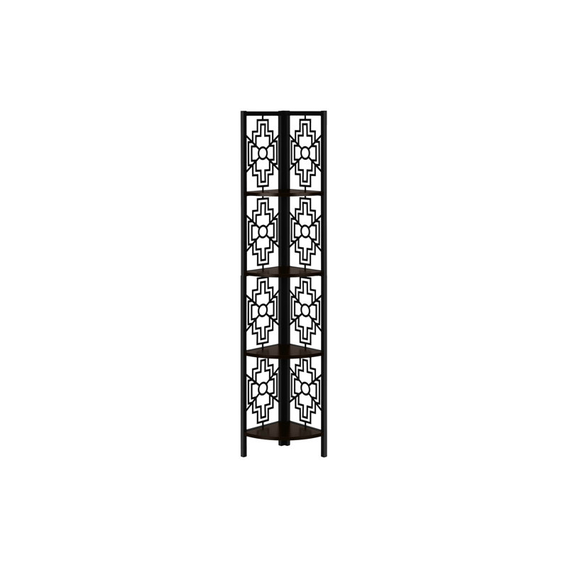 Bibliothèque, bibliothèque, étagère, d'angle, 4 niveaux, H 62 po, bureau, chambre à coucher, stratifié brun, métal noir, transitionnel