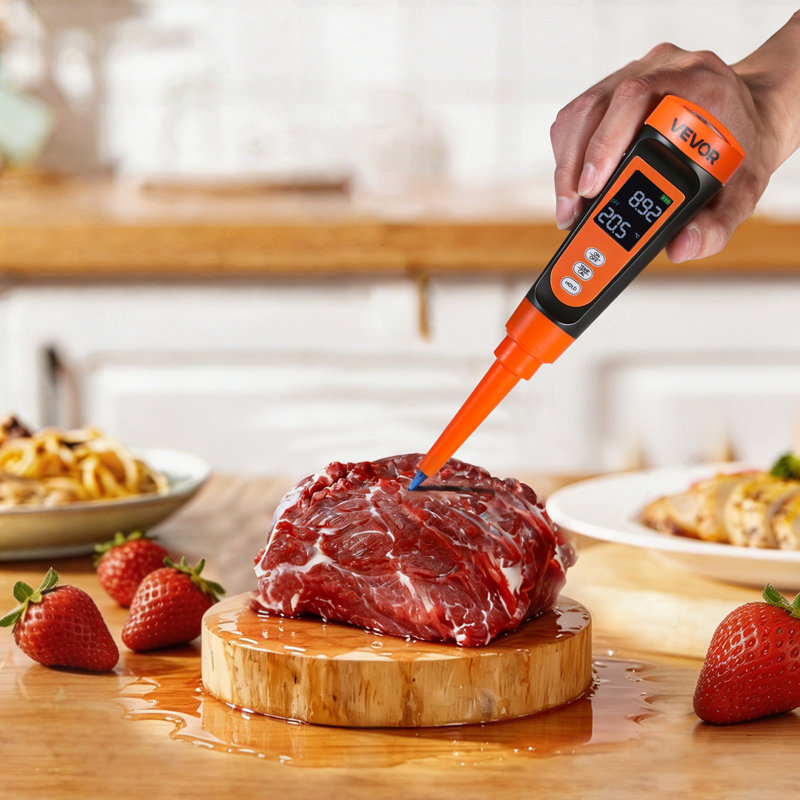 Food pH Meter, 0-14 pH Range, IP68 Waterproof Probe, Pocket Tester Kit with Automatic Temperature Compensation, Calibration Powder Packets, Easy to Read, for Food Fermentation, Dough, Meat