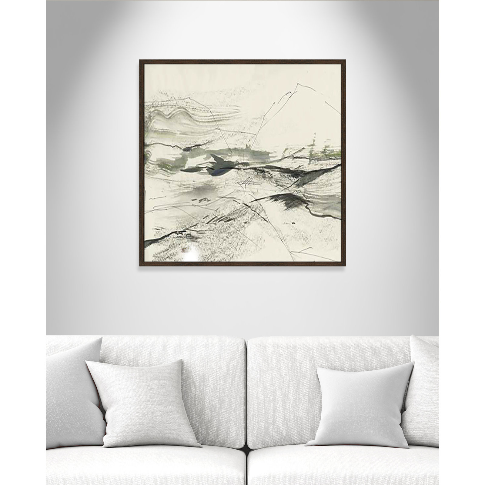 Green Sketches Print, 32" H x 32" W x 1.25" D, Walnut Slim Framed