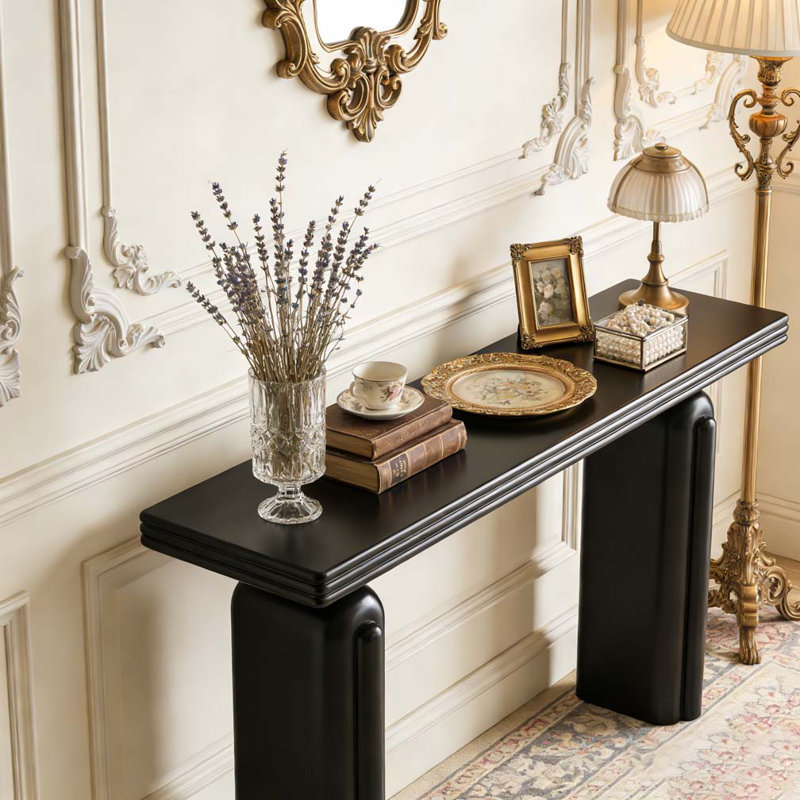 Console élégante et luxueuse en placage d'acacia, Noir