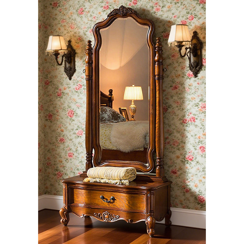 Miroir américain en chêne avec tiroirs