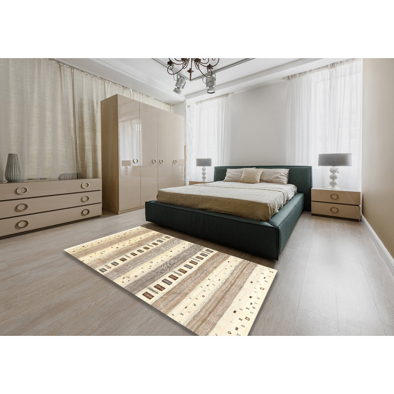 Tapis contemporain gris / crème, Rectangle 5 pi x 7 pi