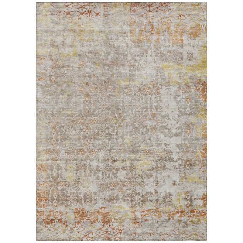 Machine Washable Indoor/Outdoor Xhevrie Brown Rug, Rectangle 10' x 14'
