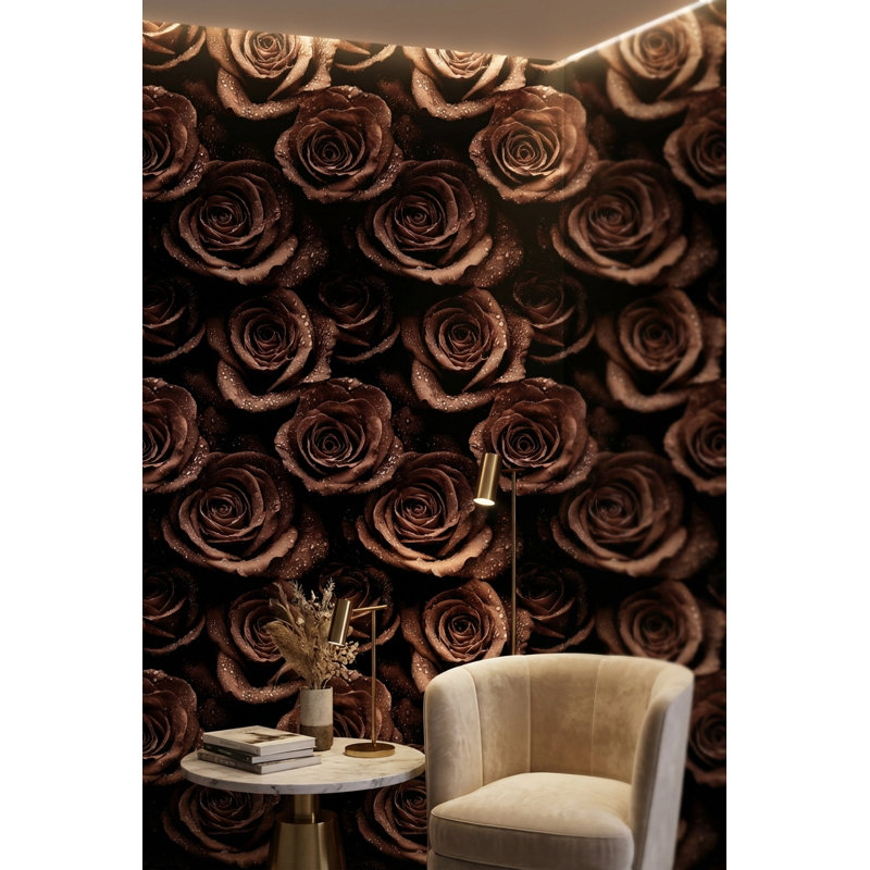 Papier peint roses avec gouttelettes d'eau