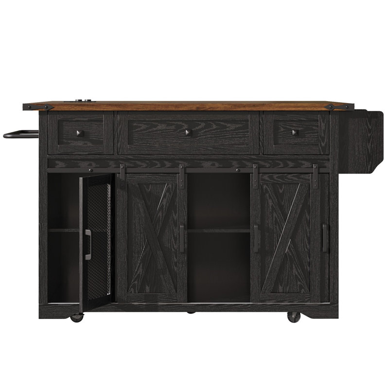 144.4 cm W Kitchen Island with, Black