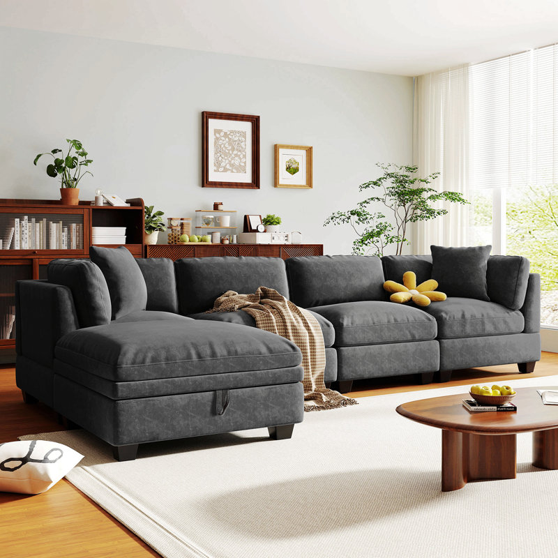 Canapé modulaire avec repose-pieds 5 pièces Zenfield, Polyester gris