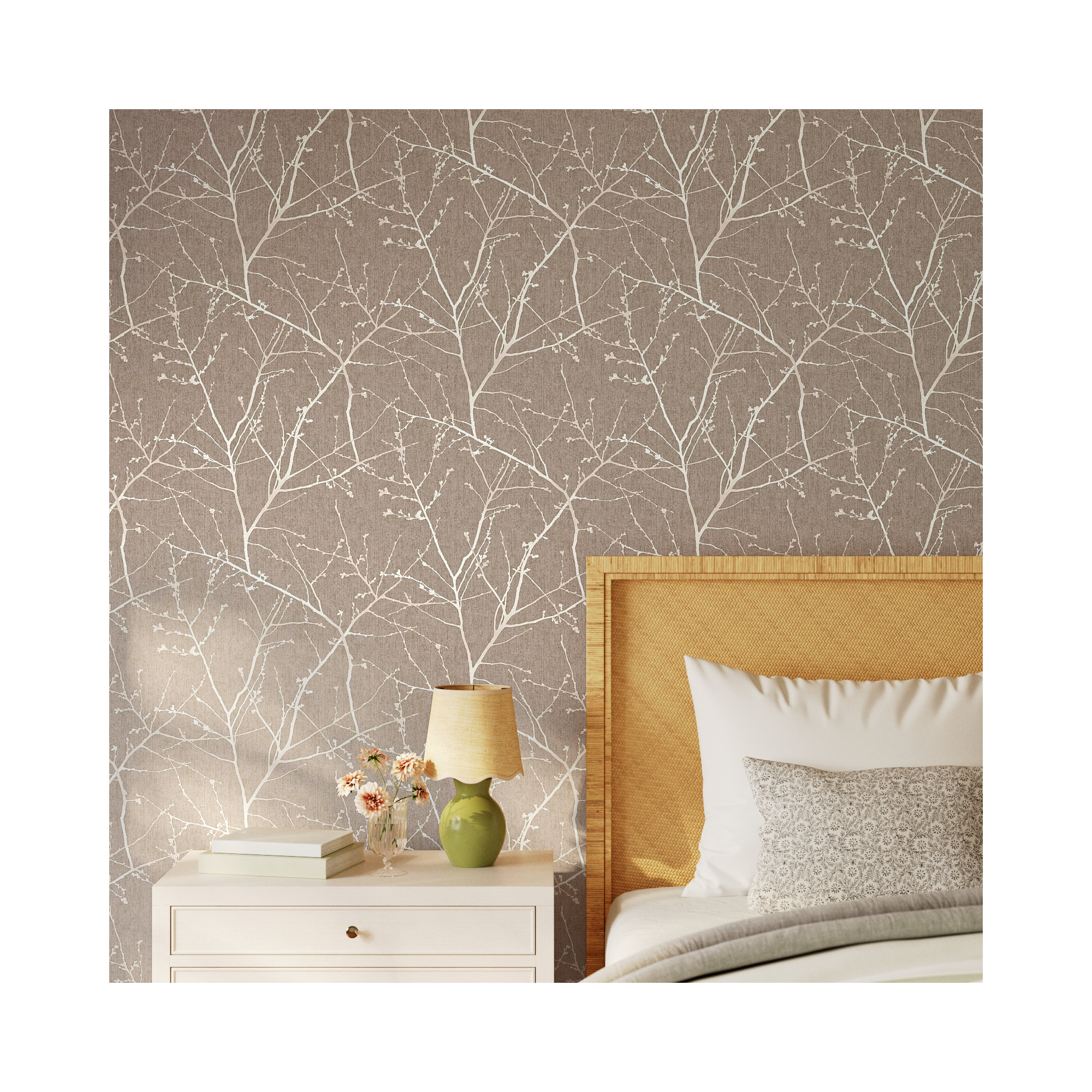 Edmore Modern Floral Wallpaper, Mushroom