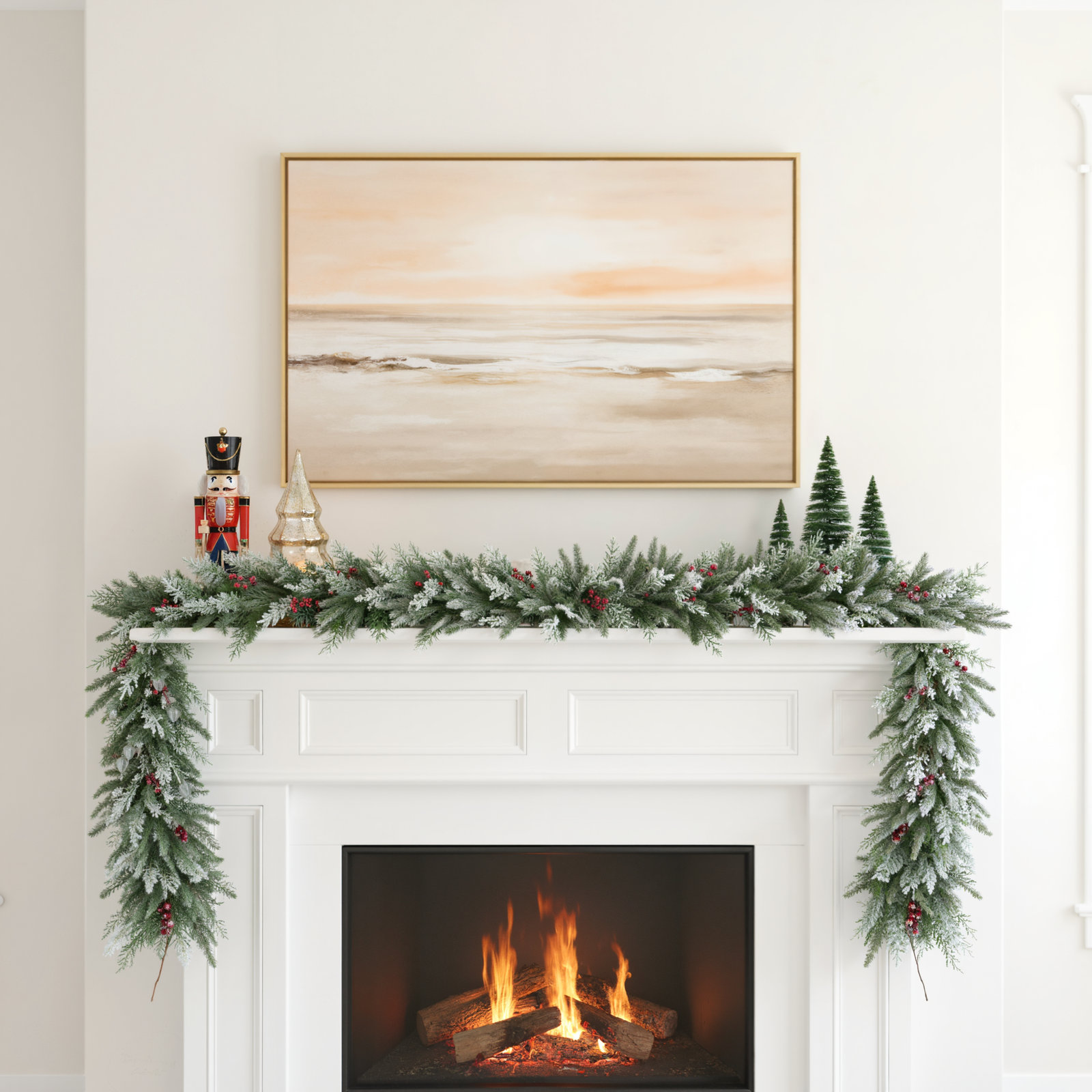 Real Touch Flocked Wind River Fir With Berries Artificial Christmas Garland - 7' X 12" - Unlit