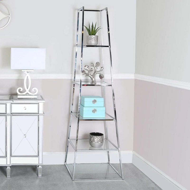 46cm W Iron Ladder Bookcase, Silver, 151.5cm H x 53cm W x 44cm D