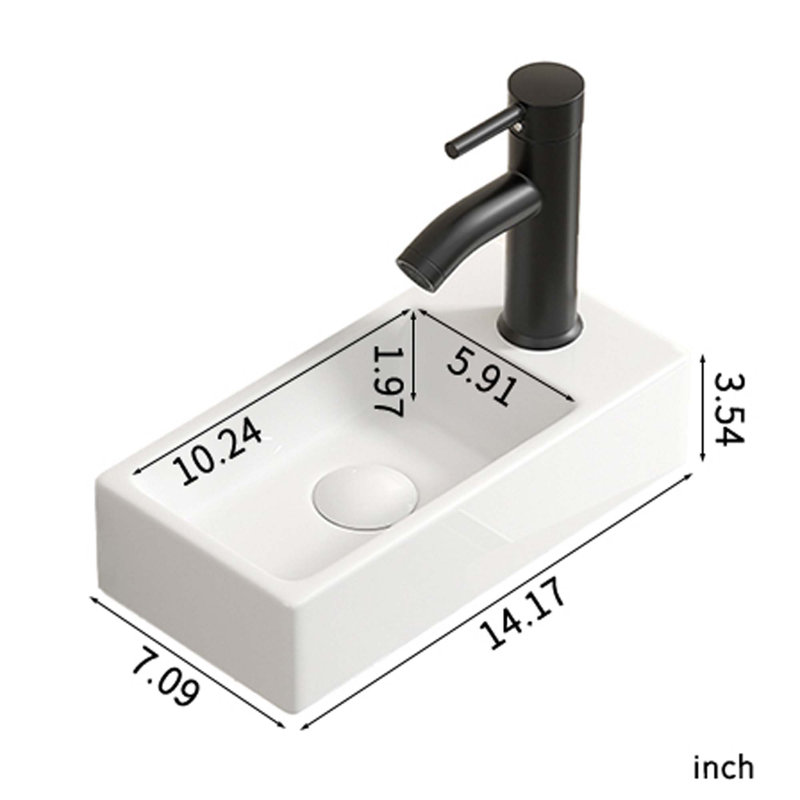 Wall Hung Basin Sink Small Cloakroom Basin Rectangle Ceramic Wash Basin Left Hand Without Tap & Drain